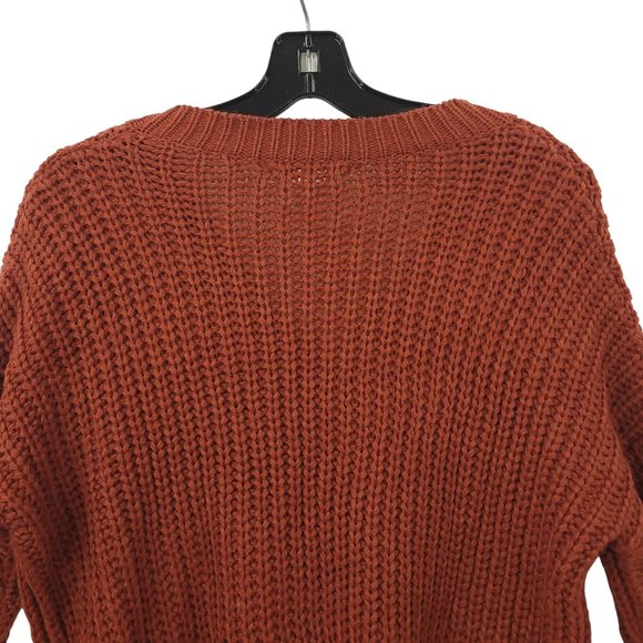 Solution Cable Knit V Neck Sweater One Size Long Sleeve Brown Faux Fur Trim - Picture 13 of 16